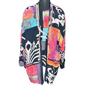 Vintage Artsy Print Kimono Jacket Open Front cardigan Top Set Colorful Size M/L